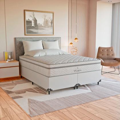 Imagem de Cama Box Queen Branco + Colchão Paris Molas Ensacadas Branco