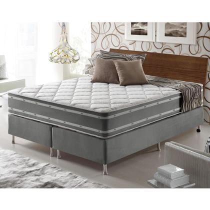 Imagem de Cama Box Queen Cinza + Colchão Ortopédico Espuma D33 Dupla Face Missouri 158x198x67cm