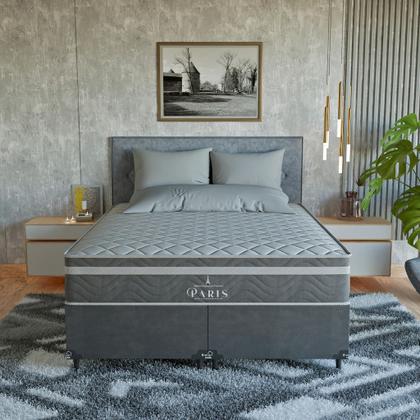 Imagem de Cama Box Queen Cinza + Colchão Paris Molas Ensacadas Cinza