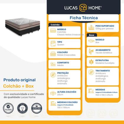 Imagem de Cama Box Queen Colchão de Molas Ensacadas Anjos Classic 158 cm