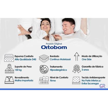 Imagem de Cama Box Queen: Colchão Espuma Ortobom D45 High Foam + Base CRC Courano White(158x198)