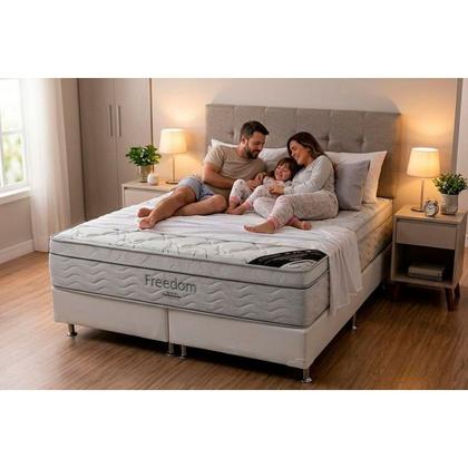 Imagem de Cama Box Queen: Colchão Molas Ortobom SuperPocket Freedom Visco + Base CRC Courano Branco(158x198)
