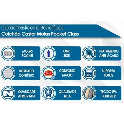 Imagem de Cama Box Queen: Colchão Molas Pocket Ensacadas Castor Class + Base CRC Suede Clean (158x198)