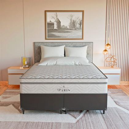 Imagem de Cama Box Queen Couro Preto + Colchão Paris Molas Branco
