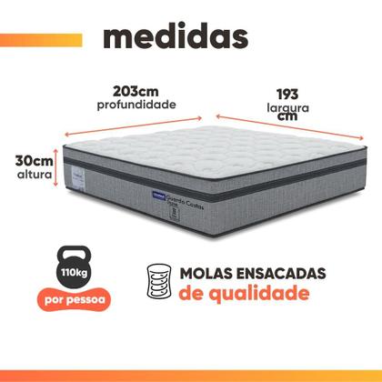 Imagem de Cama Box Queen Probel Molas Ensacadas Euro In 158x198x68cm Guarda Costas Stone Branco/Cinza