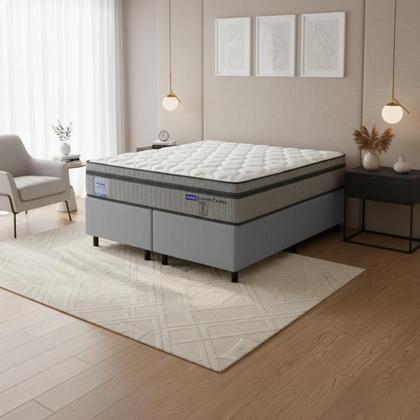 Imagem de Cama Box Queen Probel Molas Ensacadas Euro In 158x198x68cm Guarda Costas Stone Branco/Cinza