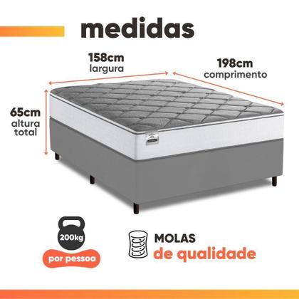 Imagem de Cama Box Queen Real Max Force Softgel 158x198x65cm - Suporta Até 200 Kg Por Pessoa Branco / Cinza