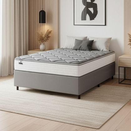 Imagem de Cama Box Queen Real Max Force Softgel 158x198x65cm - Suporta Até 200 Kg Por Pessoa Branco / Cinza