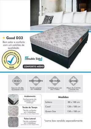 Imagem de Cama(Box Queen Size+Colchão D33) 158x198x25 Poliéster-preto