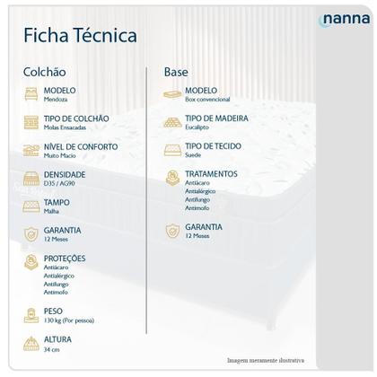 Imagem de Cama Box Queen Size Preta Colchão Mendoza Molas Ensacadas Pillow Top 158x198x71cm Extra Macio