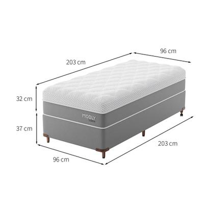 Imagem de Cama Box Solteirão com Colchão Sublime Espuma Viscoelástica (32x96x203) Cinza e Branco