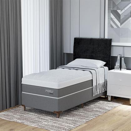 Imagem de Cama Box Solteirão com Colchão Sublime Espuma Viscoelástica (32x96x203) Cinza e Branco