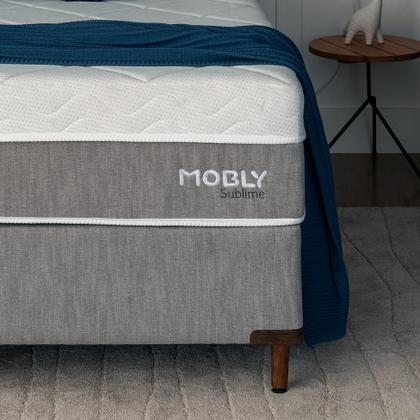 Imagem de Cama Box Solteirão com Colchão Sublime Espuma Viscoelástica (32x96x203) Cinza e Branco