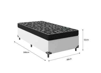 Imagem de Cama Box Solteiro 88 Tecido Sintético Branco com Colchão Espuma D20 - Tampo Preto 12cm