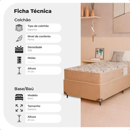Imagem de Cama Box Solteiro + Colchão D33 One Face - 56x88x188cm - Suede Bege
