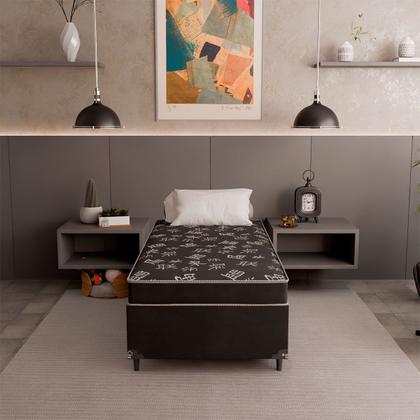 Imagem de Cama Box Solteiro + Colchão Espuma D20 - 51x88x188cm - Suede Preto