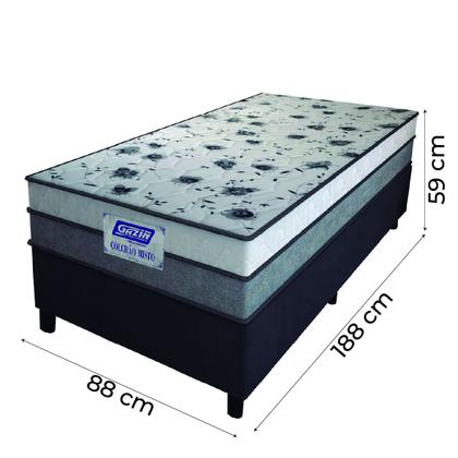 Cama Box Solteiro Colchão Espuma D33 Fort 88x188x59cm Cinza/Branco Gazin - Suporta até 150kg por Pessoa Imagem de Cama Box Solteiro Colchão Espuma D33 Fort 88x188x59cm Cinza/Branco Gazin - Suporta até 150kg por Pessoa
