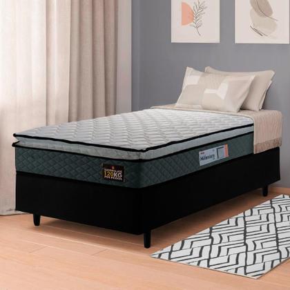 Imagem de Cama Box Solteiro Colchão Espuma D33 Pillow Top Millenium 88x188x57cm Cinza/Preto Hellen - Suporta até 120kg por Pessoa