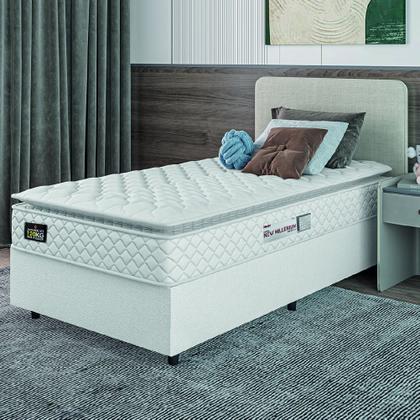 Imagem de Cama Box Solteiro Colchão Espuma D33 Pillow Top New Millenium 88x188x57cm Branco Linho Hellen