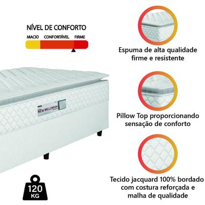 Imagem de Cama Box Solteiro Colchão Espuma D33 Pillow Top New Millenium 88x188x57cm Branco Linho Hellen
