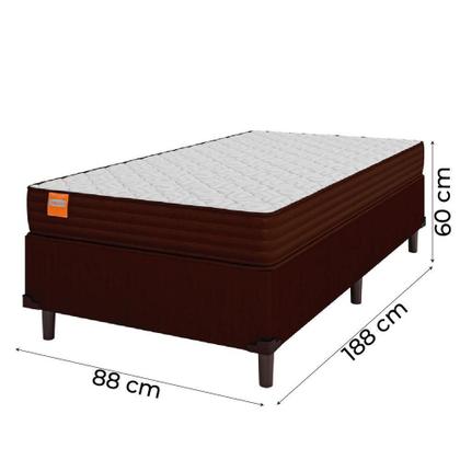 Imagem de Cama Box Solteiro Colchão Molas Ensacadas 88x188x60cm Marrom/Branco Suporta Até 200kg Por Pessoa