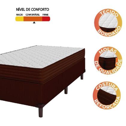 Imagem de Cama Box Solteiro Colchão Molas Ensacadas 88x188x60cm Marrom/Branco Suporta Até 200kg Por Pessoa