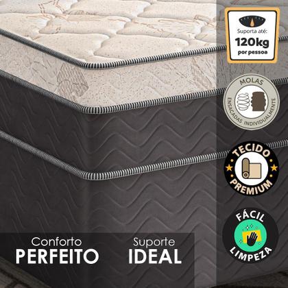 Imagem de Cama Box Solteiro Colchão Molas Ensacadas Luare Europillow 88x188x70cm Full Maestro Colchões