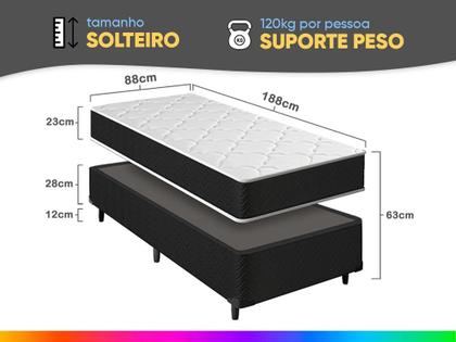 Imagem de Cama Box Solteiro + Colchão Molas Ensacadas Pergola Europillow 88x188x63cm Full - Maestro Colchões