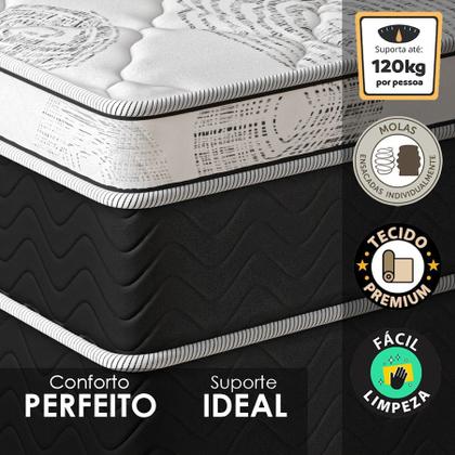 Imagem de Cama Box Solteiro Colchão Molas Ensacadas Varena Europillow 88x188x70cm