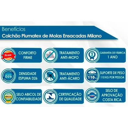 Imagem de Cama Box Solteiro: Colchão Molas MasterPocket Ensacadas Plumatex Smart Milano + Base CRC Courano White (88x188)
