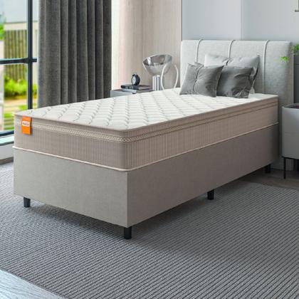 Imagem de Cama Box Solteiro Colchão Molas Qatar 88x188x60cm Bege/Branco Inducol-Suporta Até 200 Kg Por Pessoa