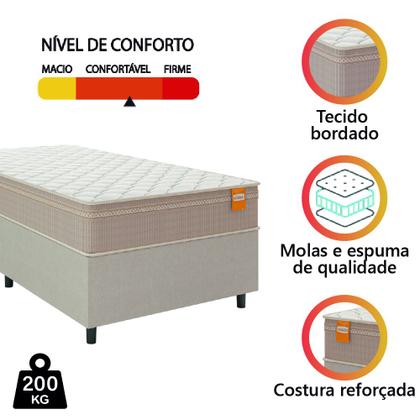 Imagem de Cama Box Solteiro Colchão Molas Qatar 88x188x60cm Bege/Branco Inducol-Suporta Até 200 Kg Por Pessoa
