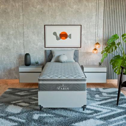 Imagem de Cama Box Solteiro + Colchão Paris Molas Ensacadas Cinza