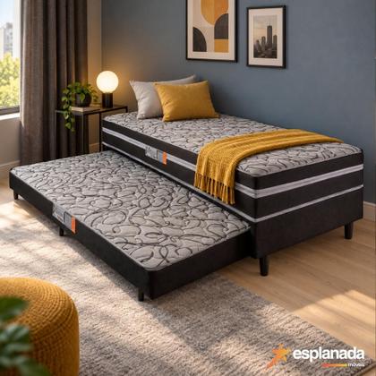 Imagem de Cama Box Solteiro com Cama Auxiliar Aspen 88x188x41cm Cinza/Preto