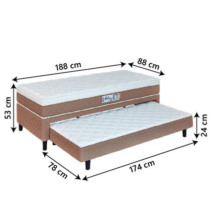 Imagem de Cama Box Solteiro Com Cama Auxiliar Conjugada Espuma D28 Aspen 88x188x53cm Marrom / Branco Hellen