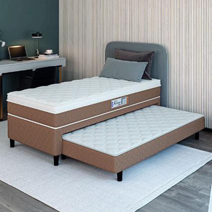 Imagem de Cama Box Solteiro Com Cama Auxiliar Conjugada Espuma D28 Aspen 88x188x53cm Marrom / Branco Hellen