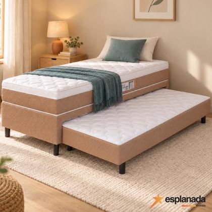 Imagem de Cama Box Solteiro Com Cama Auxiliar Conjugada Espuma D28 Aspen 88x188x53cm Marrom / Branco Hellen