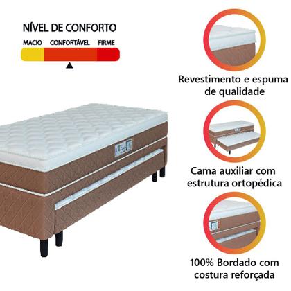 Imagem de Cama Box Solteiro Com Cama Auxiliar Conjugada Espuma D28 Aspen 88x188x53cm Marrom / Branco Hellen