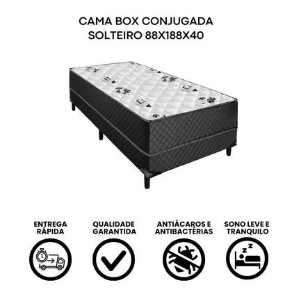 Imagem de Cama Box Solteiro Conjugada Unyco D28 Ortopédico Floral e Preta