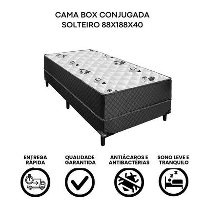 Imagem de Cama Box Solteiro Conjugada Unyco D28 Ortopédico Floral e Preta