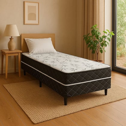 Imagem de Cama Box Solteiro Conjugado Espuma Ortopédica 88x188 Preto