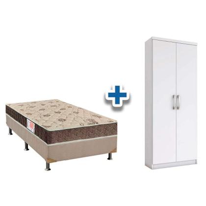 Imagem de Cama Box Solteiro CRC + D33 Comfortpedic + Armário Multiuso Margarida Branco