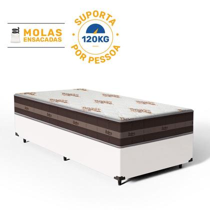 Imagem de Cama Box Solteiro King Branca + Colchão De Molas - Anjos - Classic Superlastic - 96x203x55cm