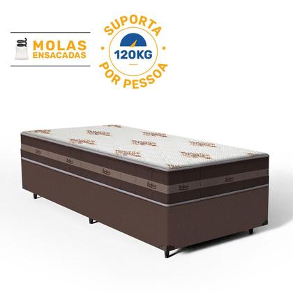 Imagem de Cama Box Solteiro King Marrom + Colchão De Molas - Anjos - Classic Superlastic - 96x203x55cm