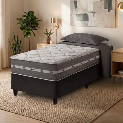 Imagem de Cama Box Solteiro King Preto Colchão Molas Ensacadas Zidi Miami 96x203x59cm
