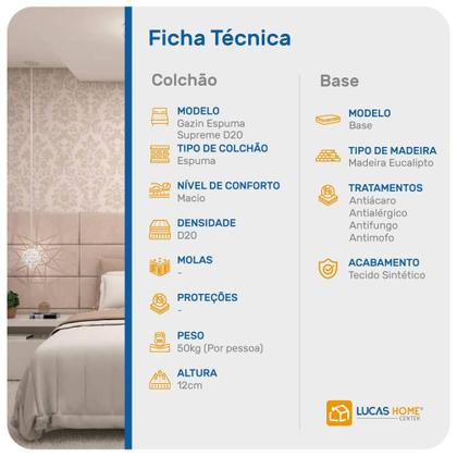 Imagem de Cama Box Solteiro Marrom + Colchão de Espuma D20 - Gazin - Supreme 78x188x37cm