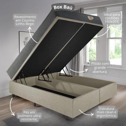 Imagem de Cama Box Super King Baú Resistente Bege 193x203 + Colchão Adapto Molas Ensacadas