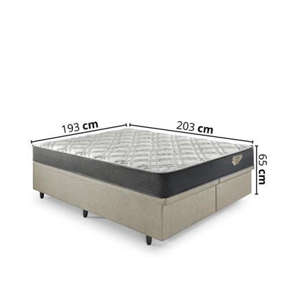 Imagem de Cama Box Super King Baú Resistente Bege 193x203 + Colchão Adapto Molas Ensacadas