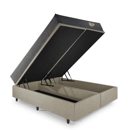 Imagem de Cama Box Super King Baú Resistente Bege 193x203 + Colchão Adapto Molas Ensacadas