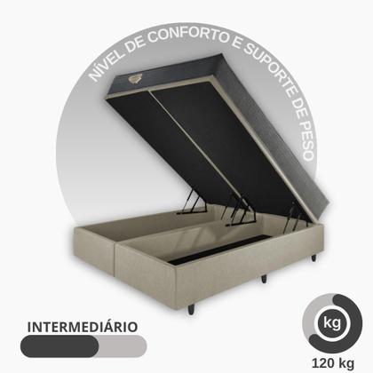 Imagem de Cama Box Super King Baú Resistente Bege 193x203 + Colchão Adapto Molas Ensacadas